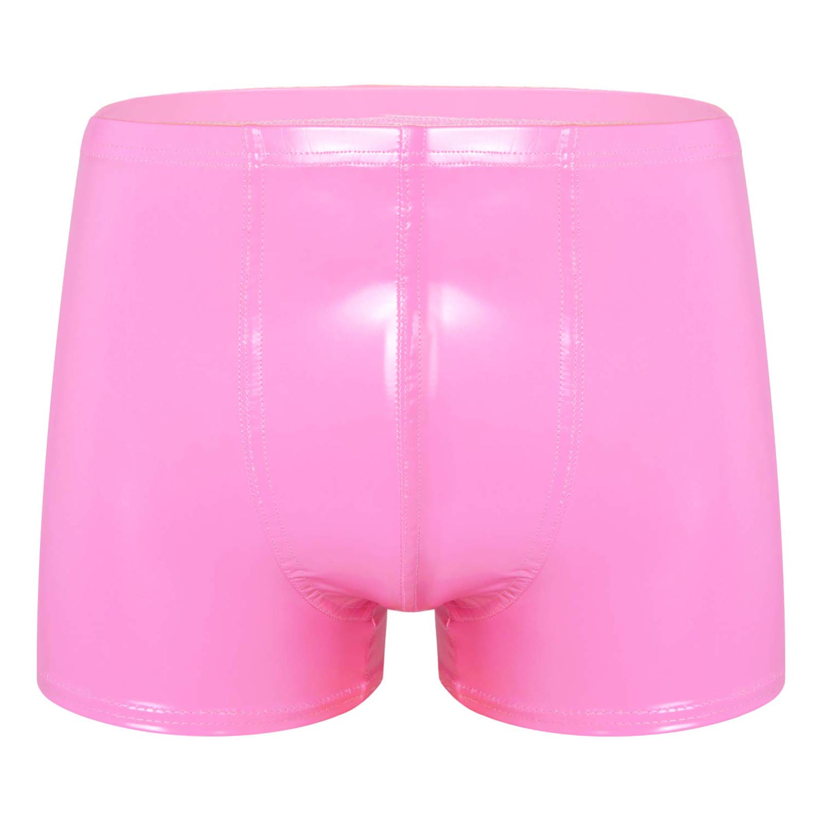 Mens Patent Leather Shorts Dance Performance Clubwear Wet Look Pants Elastic Waistband ShortsBulge Pouch Boxer Briefs Shorts