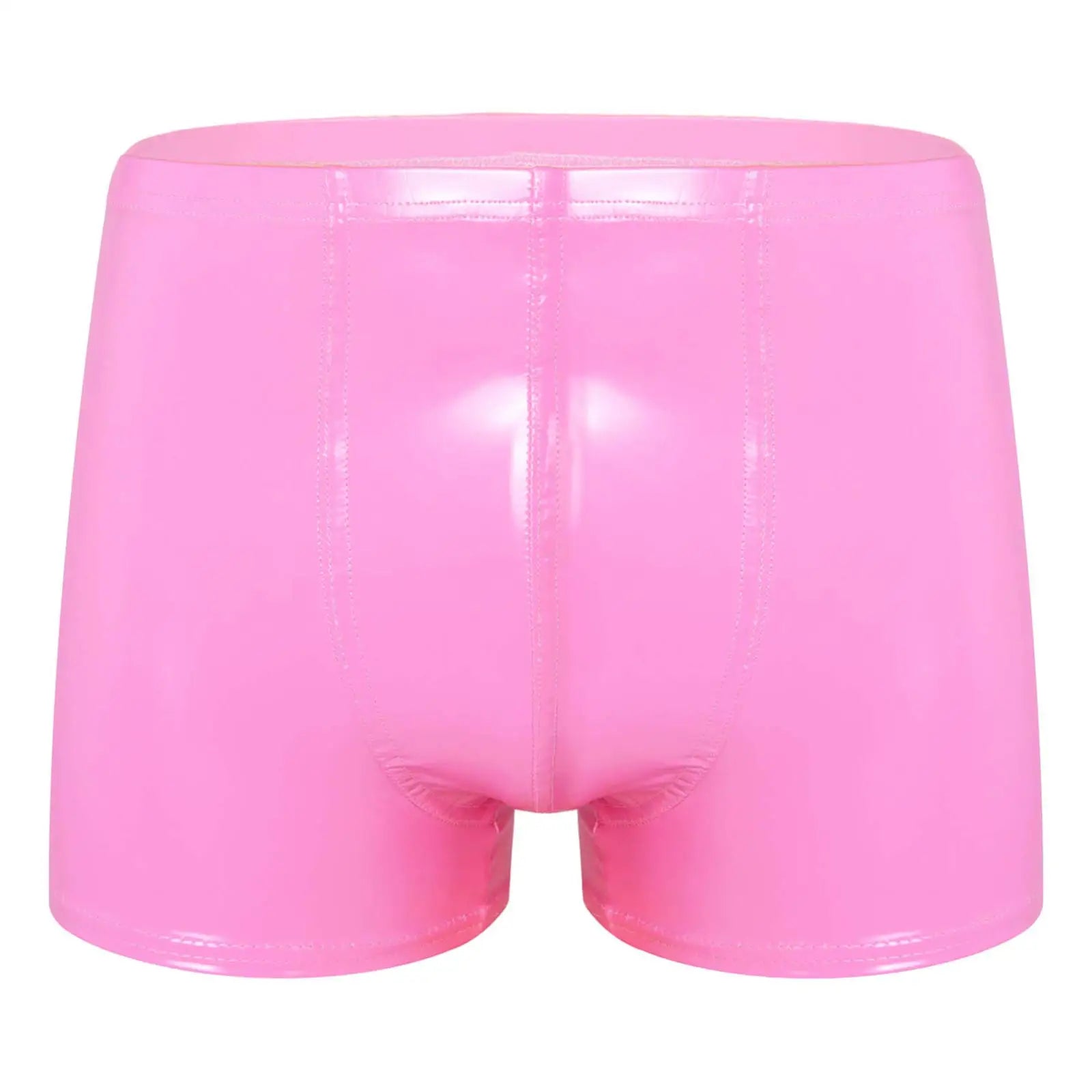Mens Patent Leather Shorts Dance Performance Clubwear Wet Look Pants Elastic Waistband ShortsBulge Pouch Boxer Briefs Shorts