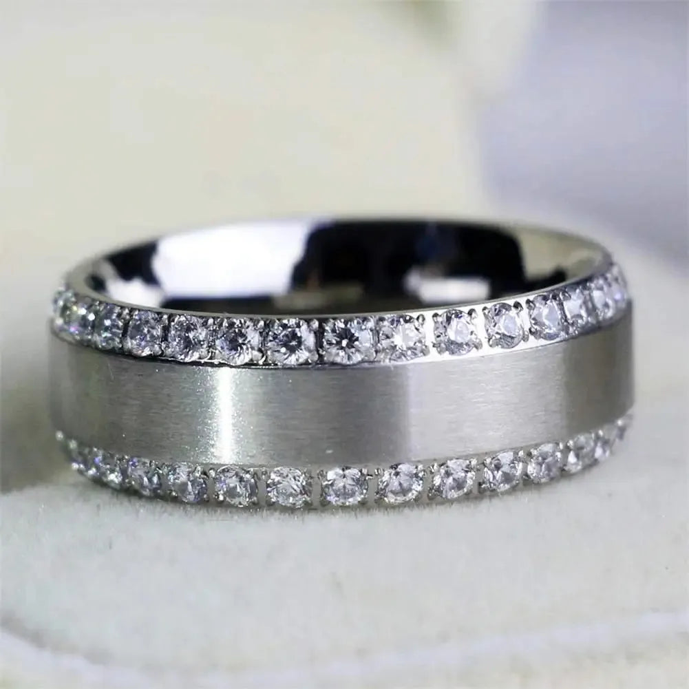 Couple Rings For Women White Rhinestones Zirconia Rings Set Simple CZ Stainless Steel Men Ring Wedding Jewelry For Lover Gifts