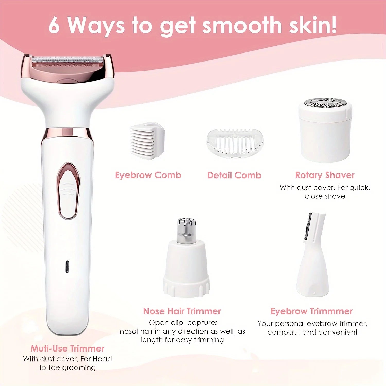 HOMEFISH 4 in 1 Electric Razor for Shaver Lady Shaver Body for Armpit Bikini Arm Leg Face Mustache Portable Painless