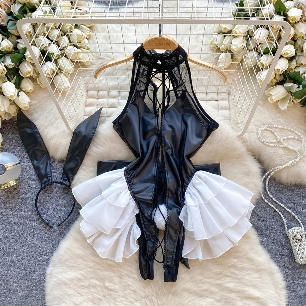 Sexy Sweet Cute Hotsweet Women's Jumpsuit Rabbit Girl Roleplay Cosplay Costume Shirt Hollow Out Backless Sexy Lingerie Jumpsuit