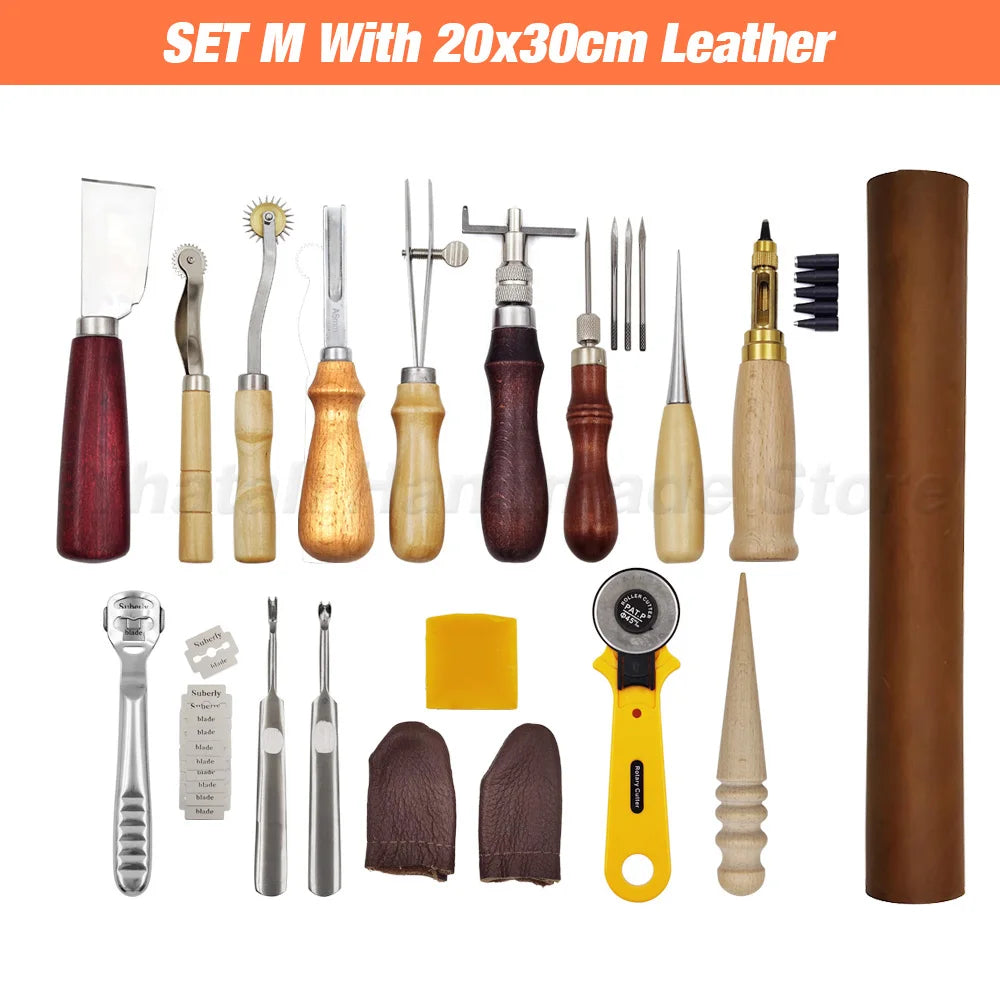 Professional Hand Sewing Leathercraft Tools Kit Saddle Groover Stitching Punch Carving Work Sets Tool For DIY Leather Accessory