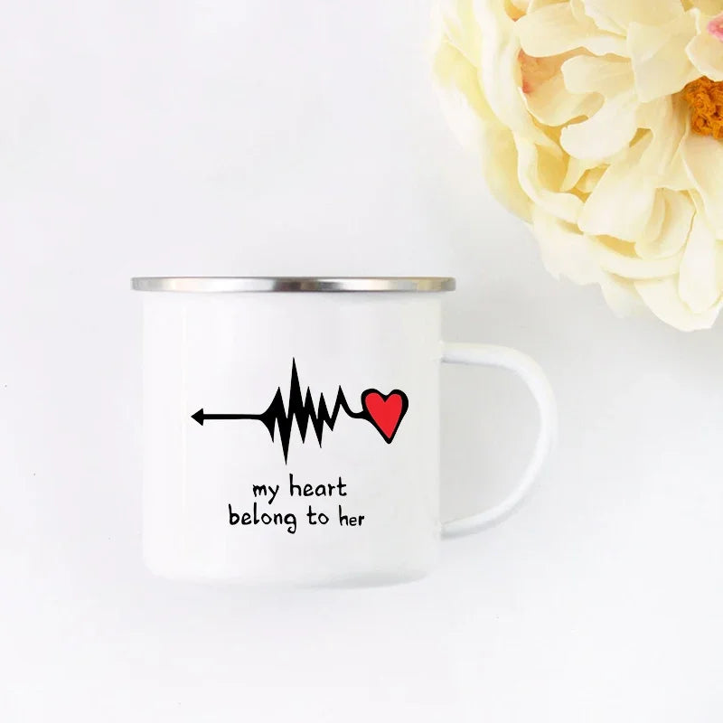 Mr and Mrs Mugs Cute Valentine's Day Gift His and Hers Lovers Camp Cup Husband and Wife Enamel Mug Gift for Couples