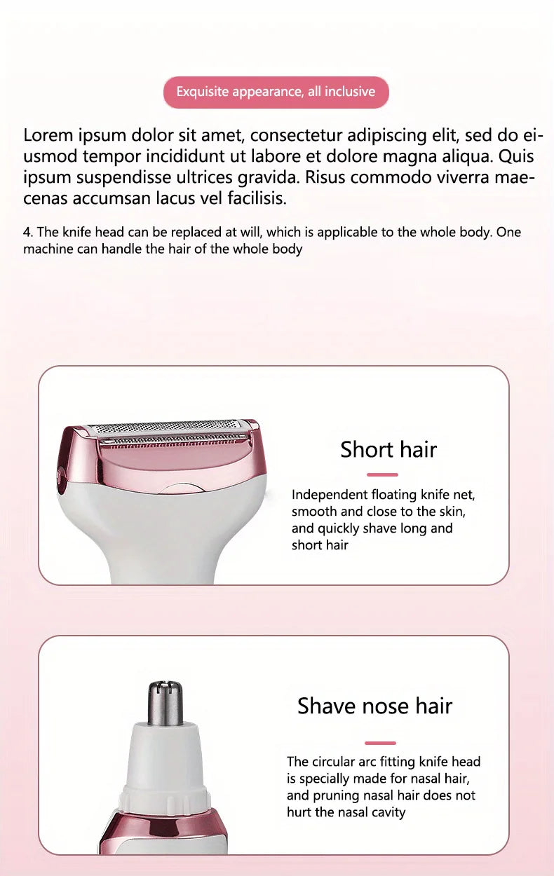 HOMEFISH 4 in 1 Electric Razor for Shaver Lady Shaver Body for Armpit Bikini Arm Leg Face Mustache Portable Painless