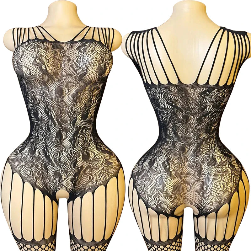 Red Erotic Wrap Hips Lingerie Women Fishnet Hollow Bra Set Sexy Open Back Teddy Body Suits Turtleneck Long Sleeve Underwear Sets
