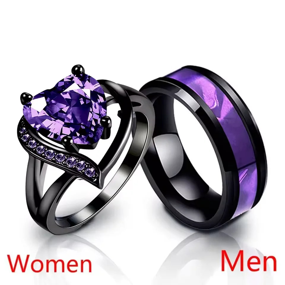 Fashion Couple Rings Romantic Women Heart Purple Rhinestones Zircon Ring Men's Women's Engagement Party Gift Jewelry Wholesale