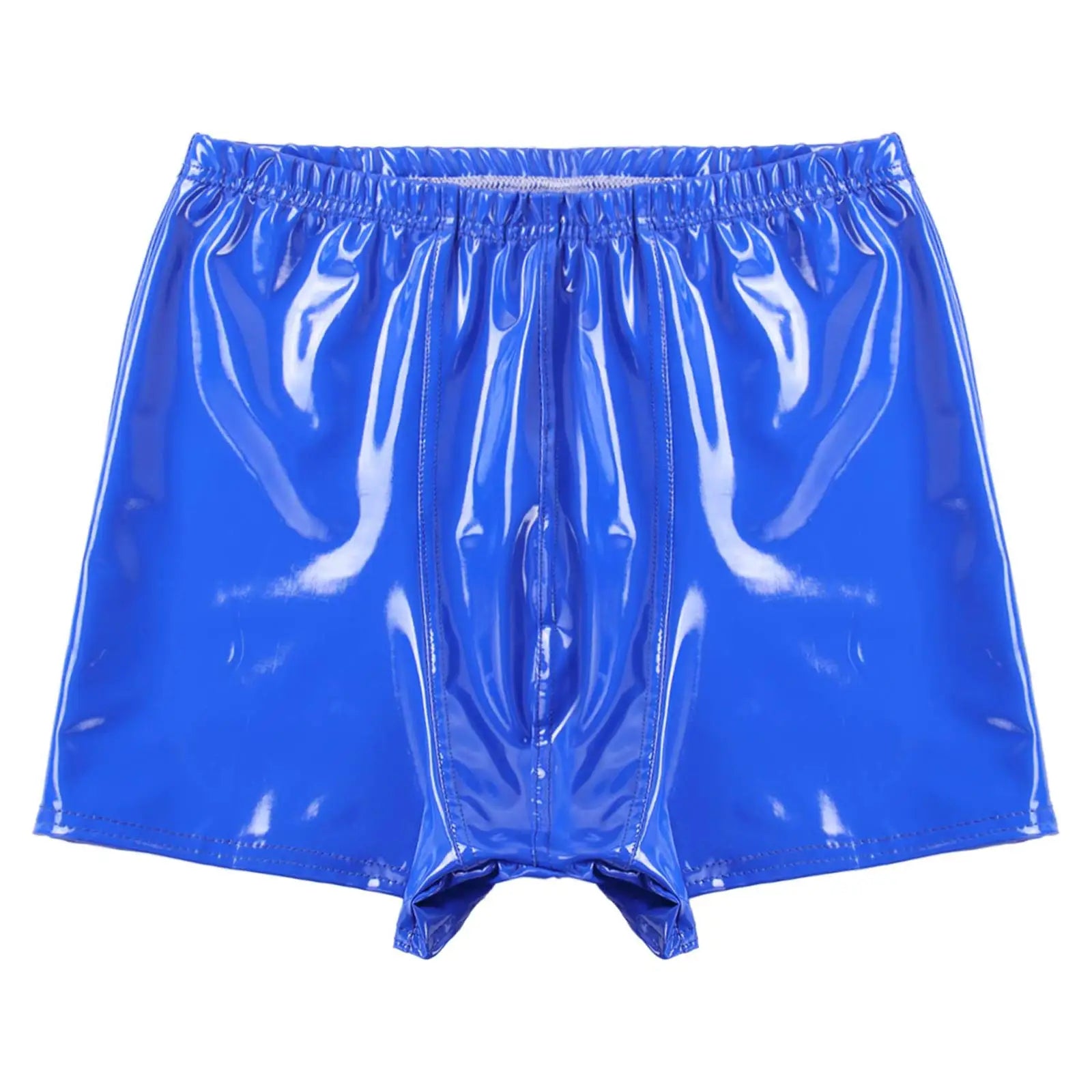 Mens Patent Leather Shorts Dance Performance Clubwear Wet Look Pants Elastic Waistband ShortsBulge Pouch Boxer Briefs Shorts