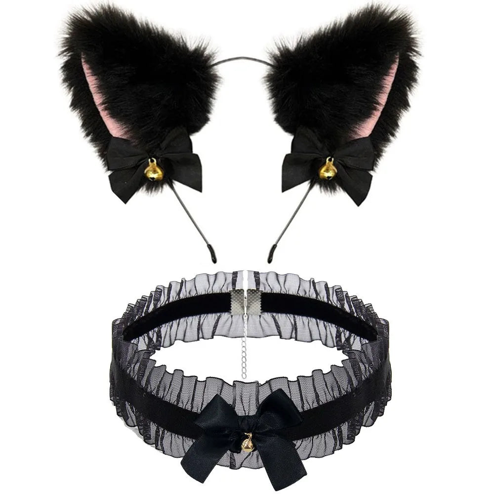 Fox Tail Anal Plug Cosplay Set – Cat Ears, Collar & Bow-Knot Accessories