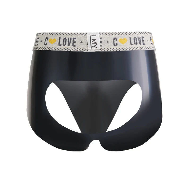 New Latex Buttocks Hollow Briefs Silky Mens Sexy Erotic Underwear Rubber Convex Pouch Panties Oil Shiny Male Lingerie Slip Homme