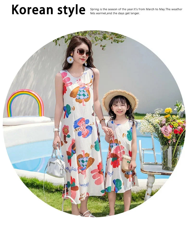 Couple Look Family Matching Outfits Parent-child Clothes Mother Daughter Sleeveless Dress Father Vacation Area Son Beach Shirts