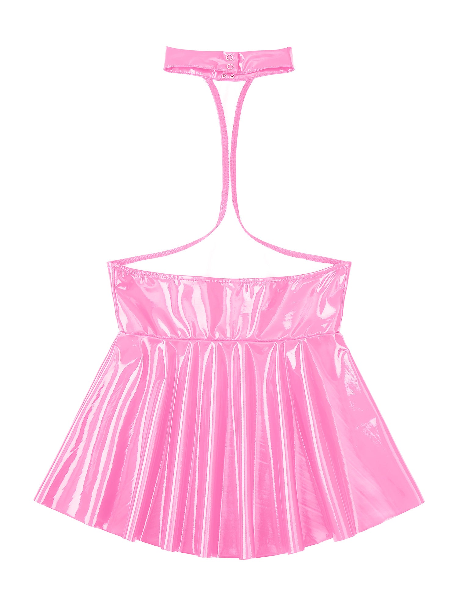 Women Mini Dress Female Sexy Lingerie Backless Open Chest Halter Ruffled Latex Skirt Pole Dance Party Nightclub Costume XXXXL