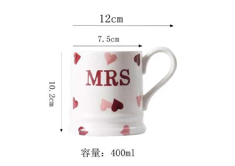 Creative Mr Mrs Coffee Mug Creative Dot Love Ceramic Cup for Couple Girl Drinking Water Cup Wedding Gift 400ml