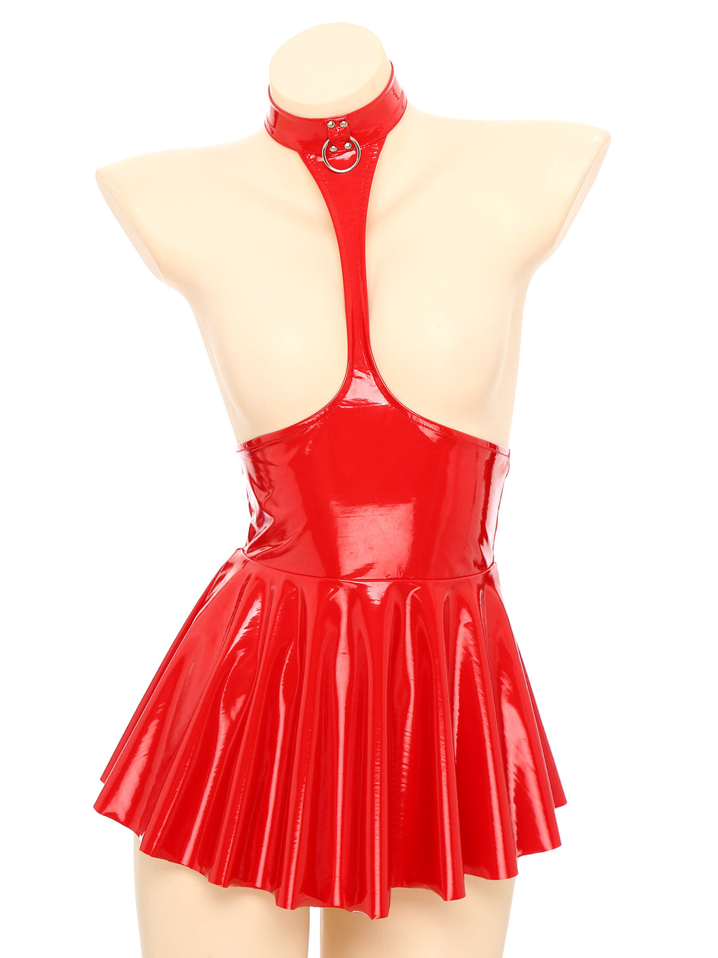 Women Mini Dress Female Sexy Lingerie Backless Open Chest Halter Ruffled Latex Skirt Pole Dance Party Nightclub Costume XXXXL