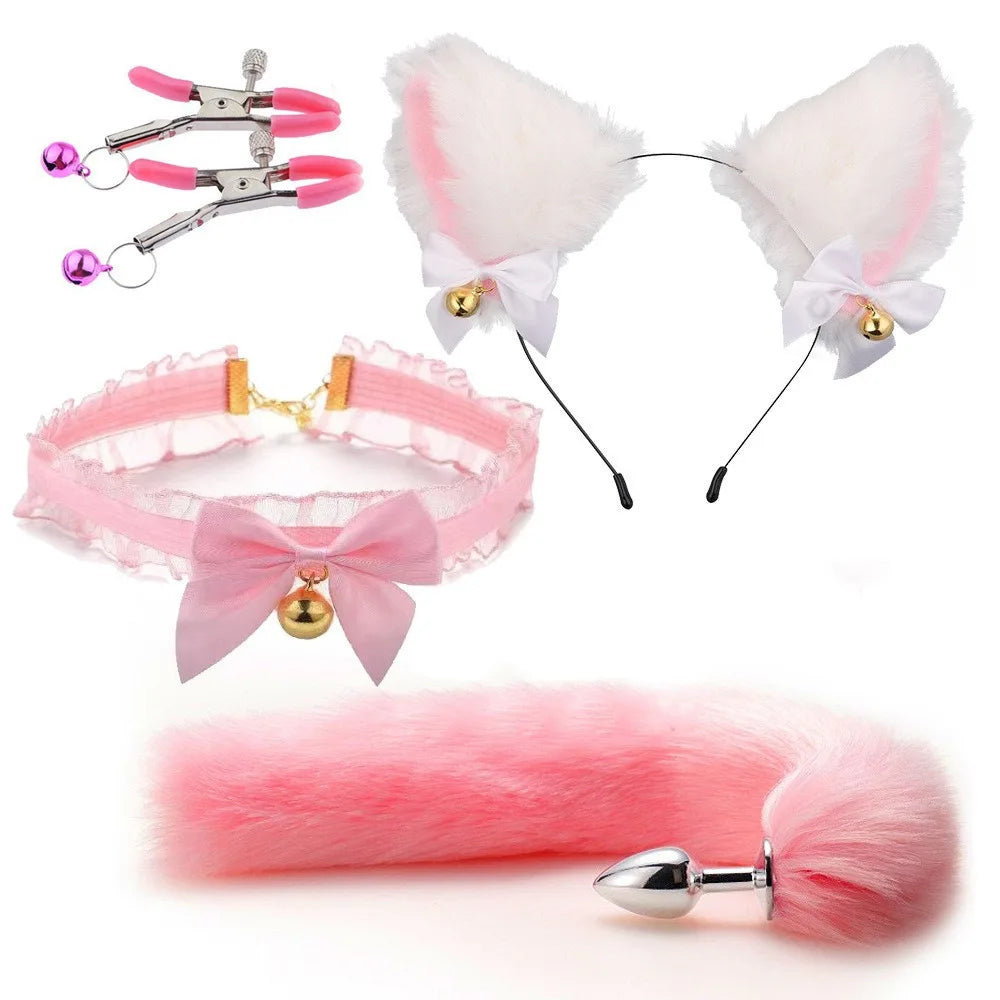 Fox Tail Anal Plug Cosplay Set – Cat Ears, Collar & Bow-Knot Accessories