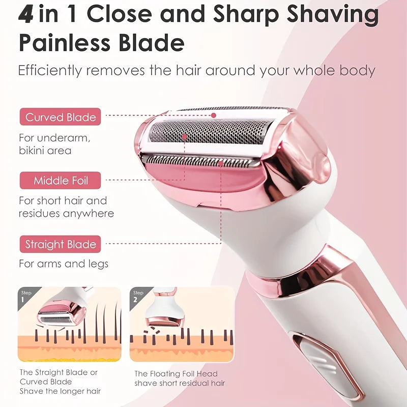 HOMEFISH 4 in 1 Electric Razor for Shaver Lady Shaver Body for Armpit Bikini Arm Leg Face Mustache Portable Painless