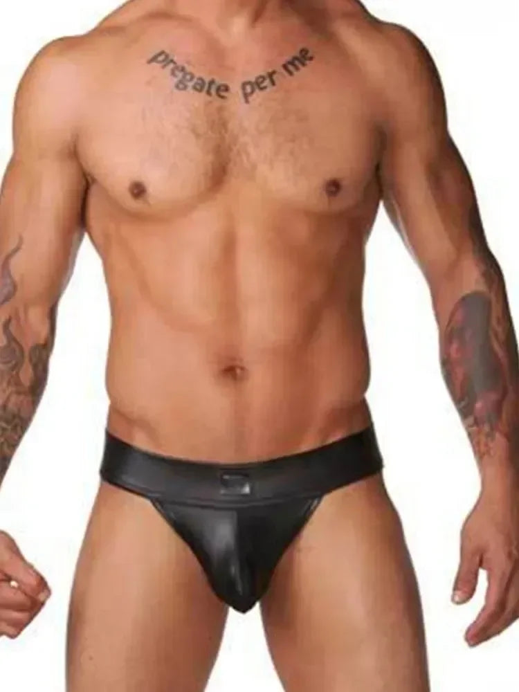 Men's Faux Leather Thong Underwear – Low-Rise G-String & Jockstrap Style | Comfortable Men's Lingerie