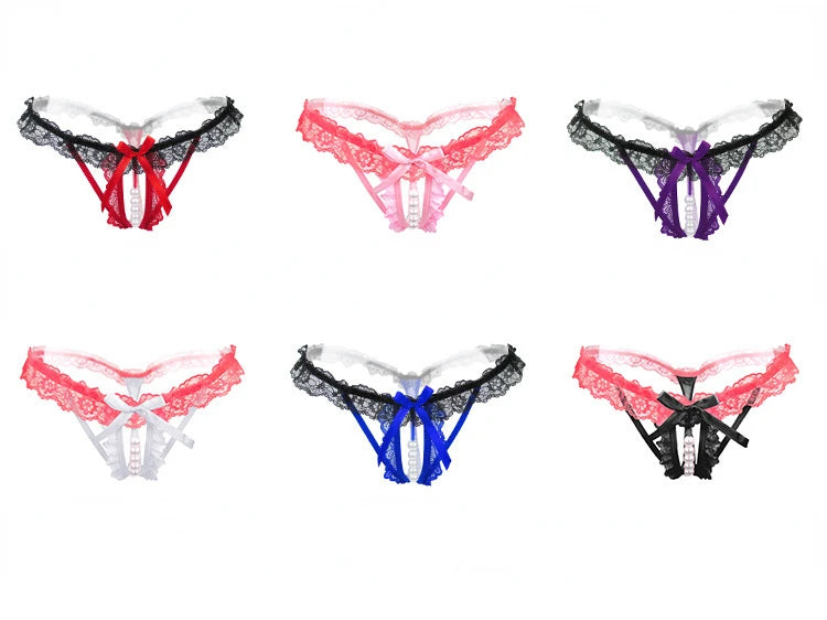 Sexy Women's Panties Lingerie G String Thongs Lace Underwear Female Perspective Women's Thong Pearl Panties Transparent Knickers