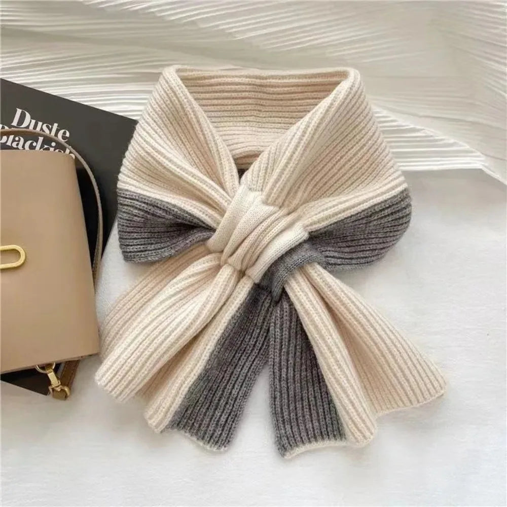 Girls' autumn and winter short cross scarf knitted all-matching neck neck bib Solid color matching winter warm scarf Fashion all