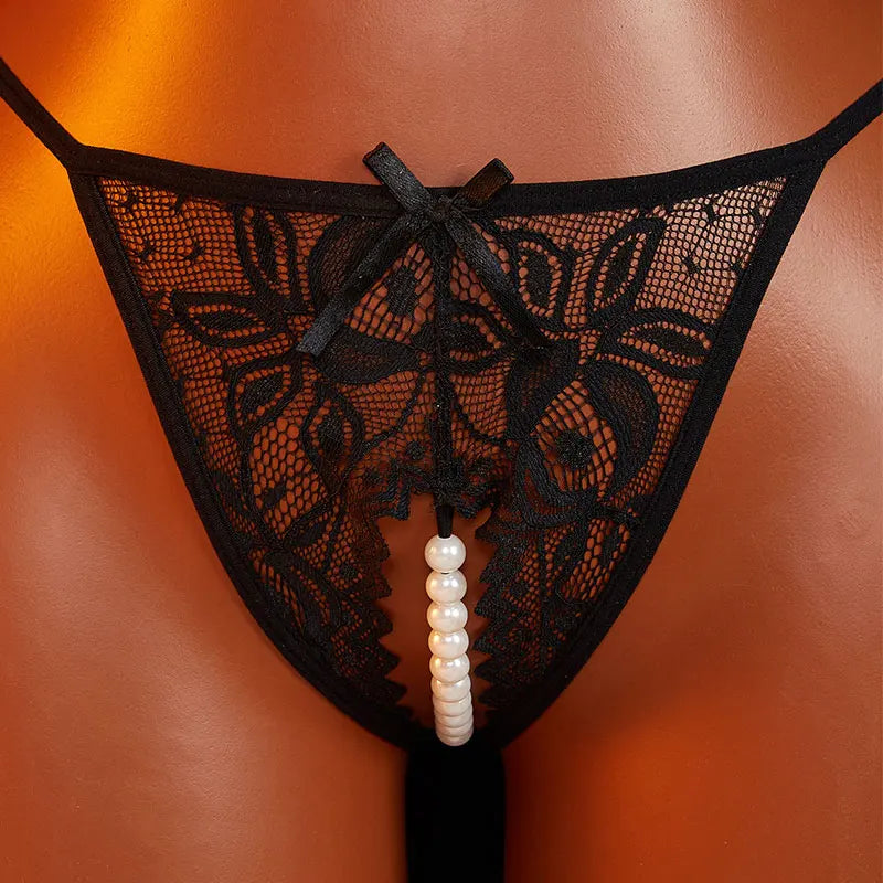 Men's Underwear Crotchless Sex Thong Pearl Sexual Panties For Gay Low Rise Sheer Open Ass Triangle Pants Sissy G-string Lingerie