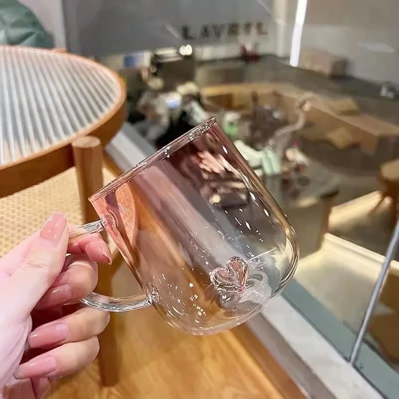 400mL 3D Love Gradient Transparent Glass Coffee Mug Milk Juice Couple Pair Cup Lady Office Afternoon Tea Party Drinkware