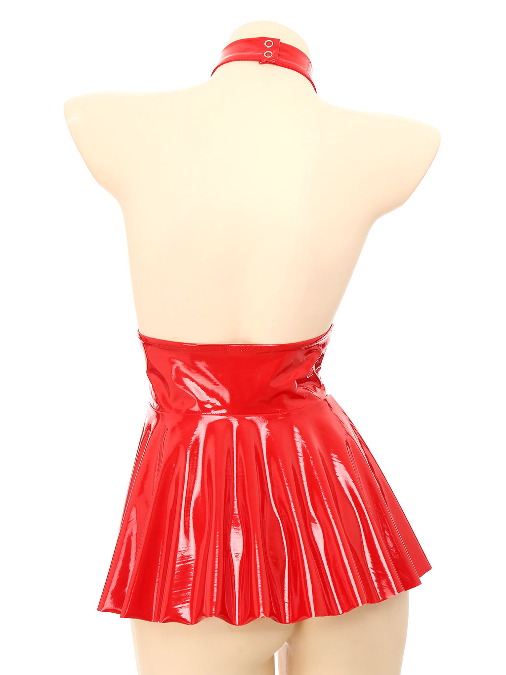 Women Mini Dress Female Sexy Lingerie Backless Open Chest Halter Ruffled Latex Skirt Pole Dance Party Nightclub Costume XXXXL