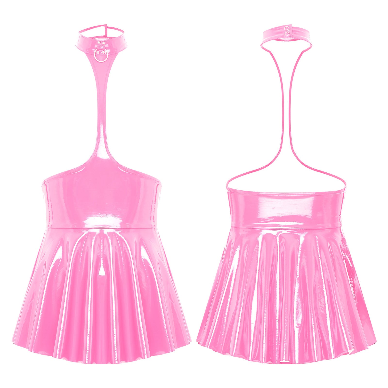 Women Mini Dress Female Sexy Lingerie Backless Open Chest Halter Ruffled Latex Skirt Pole Dance Party Nightclub Costume XXXXL