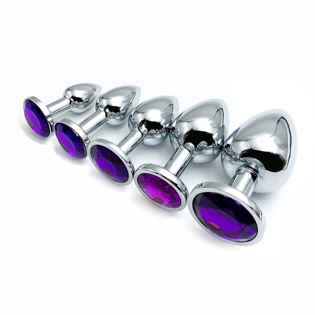Metal Anal Plug Set with Jewel Base – 5 Sizes for Beginners to Advanced