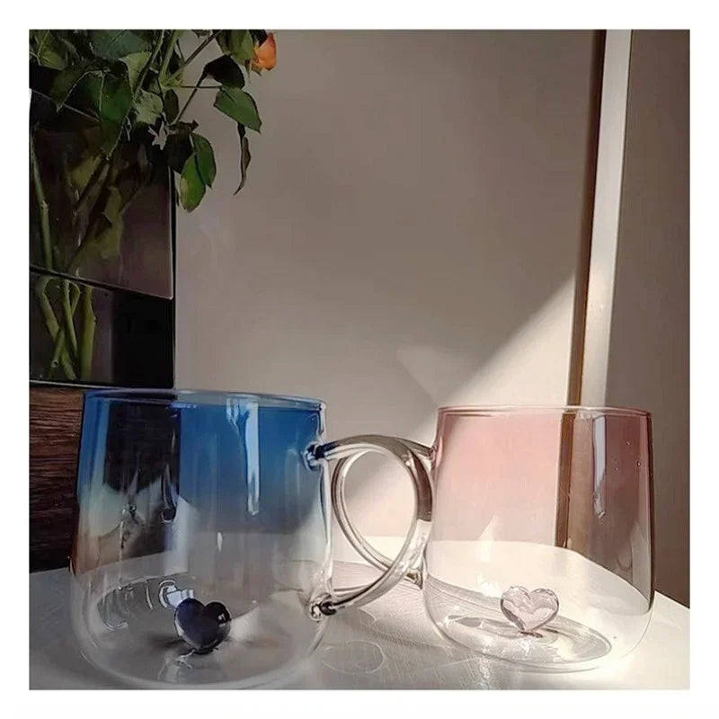 400mL 3D Love Gradient Transparent Glass Coffee Mug Milk Juice Couple Pair Cup Lady Office Afternoon Tea Party Drinkware