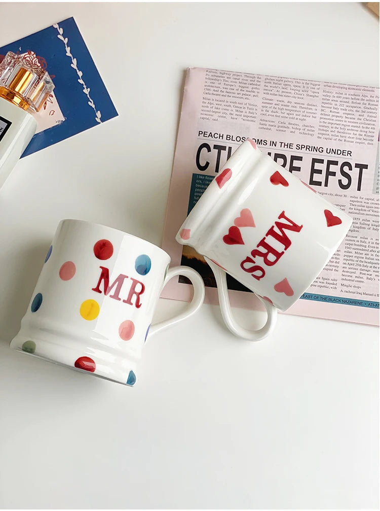 Creative Mr Mrs Coffee Mug Creative Dot Love Ceramic Cup for Couple Girl Drinking Water Cup Wedding Gift 400ml