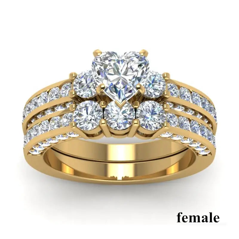 Couple Rings For Women White Rhinestones Zirconia Rings Set Simple CZ Stainless Steel Men Ring Wedding Jewelry For Lover Gifts