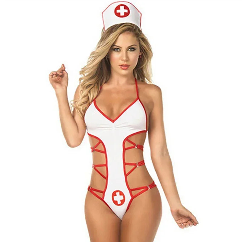 Women's Nurse-Inspired Lace Lingerie Costume – Babydoll Teddy Roleplay Outfit | Elegant Cosplay Lingerie Set