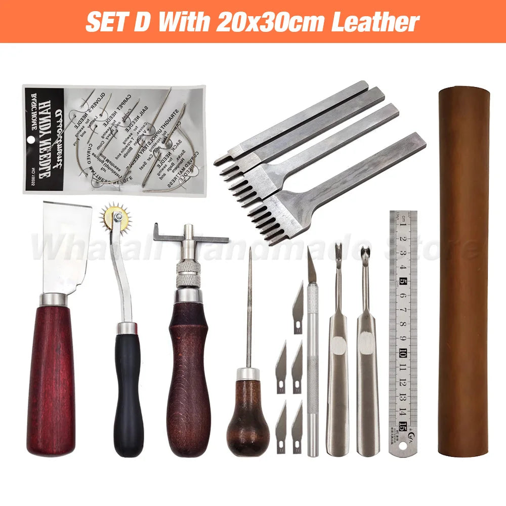 Professional Hand Sewing Leathercraft Tools Kit Saddle Groover Stitching Punch Carving Work Sets Tool For DIY Leather Accessory