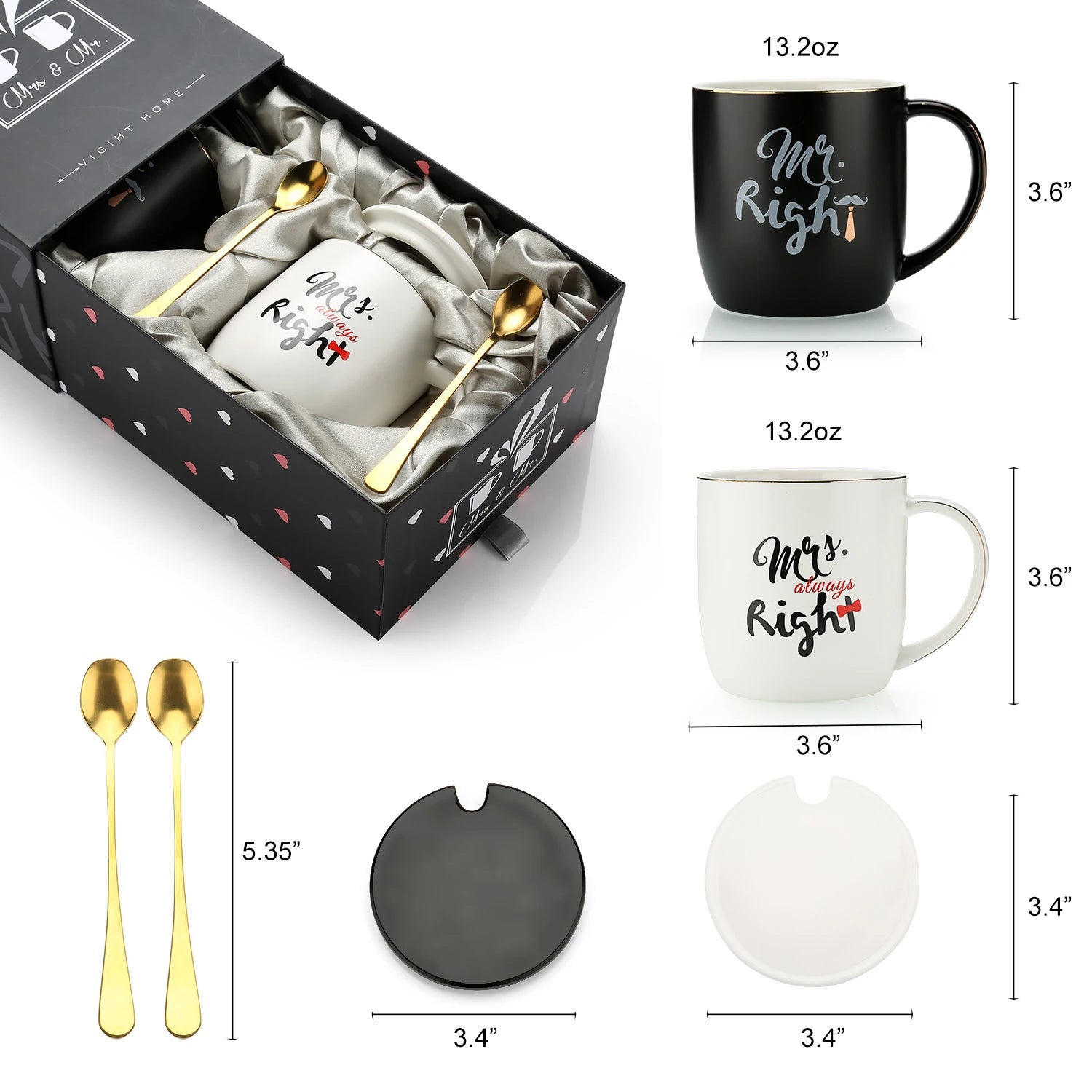 Mr and Mrs Coffee Mugs Creative Couples Black Ceramic Cups Wedding Gifts for Newlyweds Cup Set Perfect Gift-Set for Engagement