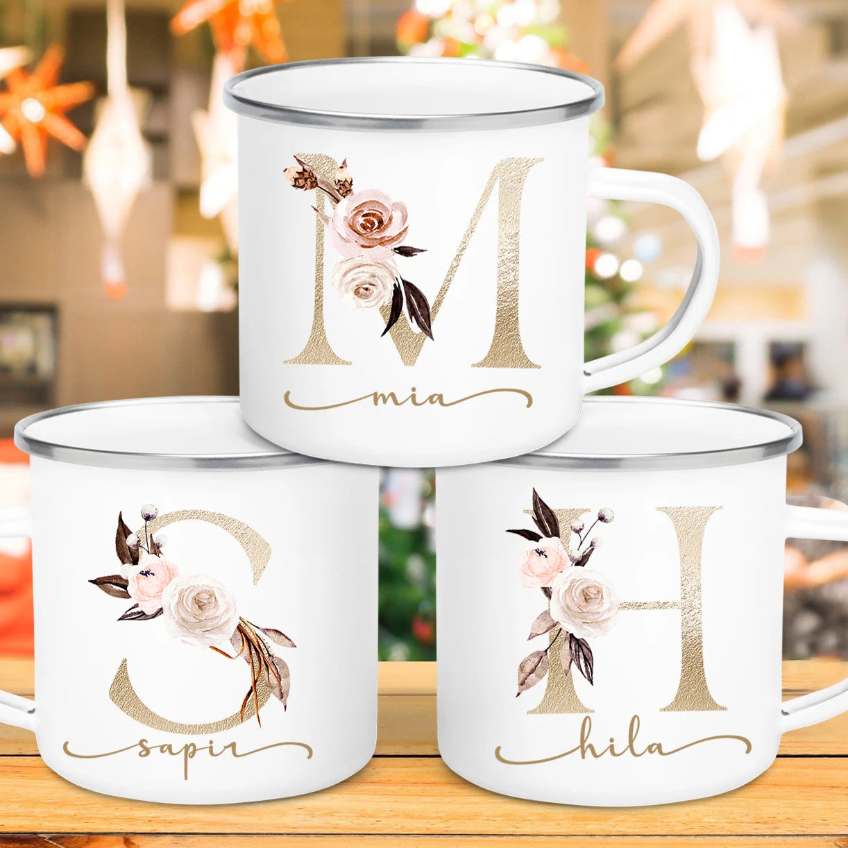 Floral Print Mugs Custom Name Coffee Juice Cups Wedding Bachelor Party Wine Cup Bridesmaid Bride Valentine's Day Christmas Gifts