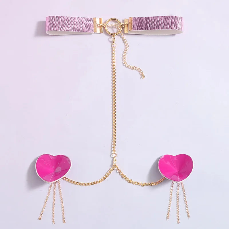 Sexy Metal Chain Linked Nipple Cover With Choker Nipple Pasties Reusable Women Bondage Choker Collar Body Chain Sex Games Toys