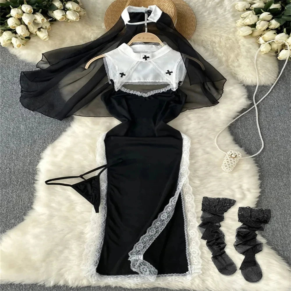 Female Sleevless Halter Playsuits Lace Sheer Open Crotch Lingerie Rompers Women Erotic Hollow Out Sexy Bodysuits Bow Jumpsuit