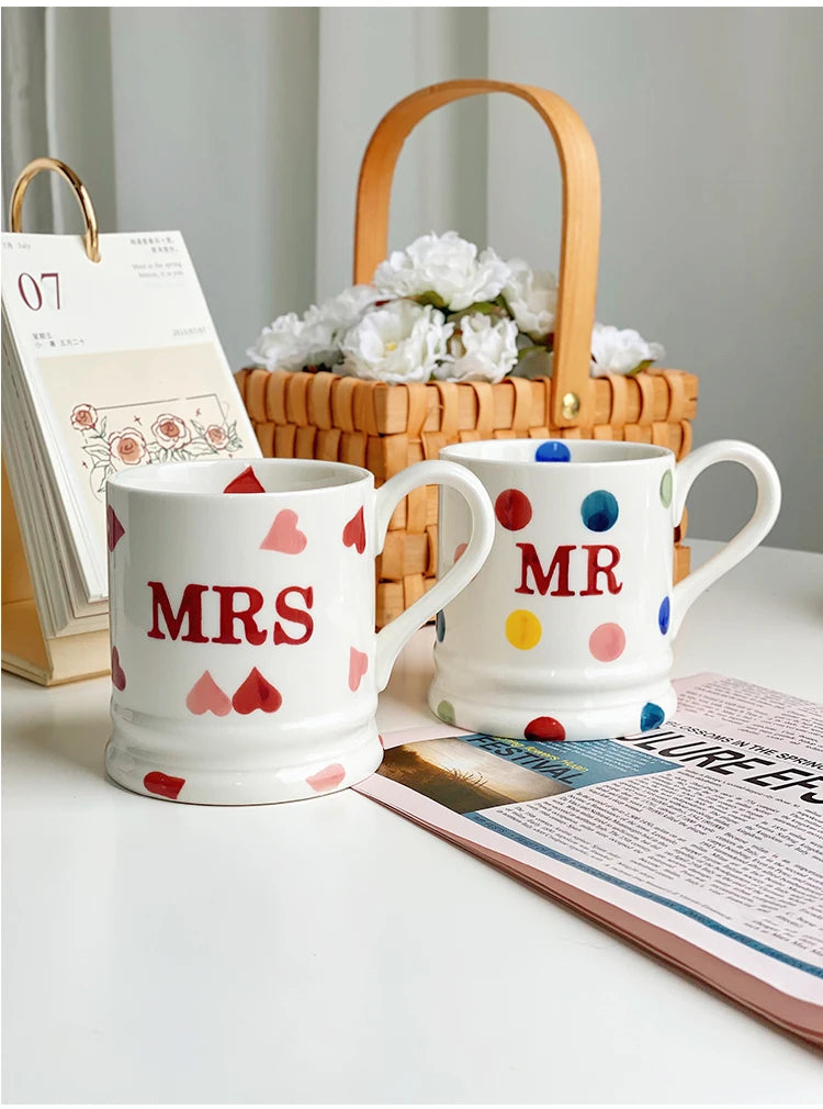 Creative Mr Mrs Coffee Mug Creative Dot Love Ceramic Cup for Couple Girl Drinking Water Cup Wedding Gift 400ml
