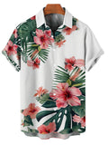 Dressfo Couple Matching set Hawaii Vacation Tropical Flower Print Belted Mini Dress And Short Sleeve Shirt Matching Outfit