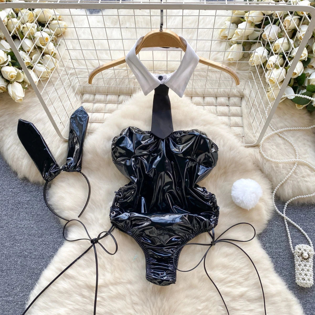 Female Sleevless Halter Playsuits Lace Sheer Open Crotch Lingerie Rompers Women Erotic Hollow Out Sexy Bodysuits Bow Jumpsuit