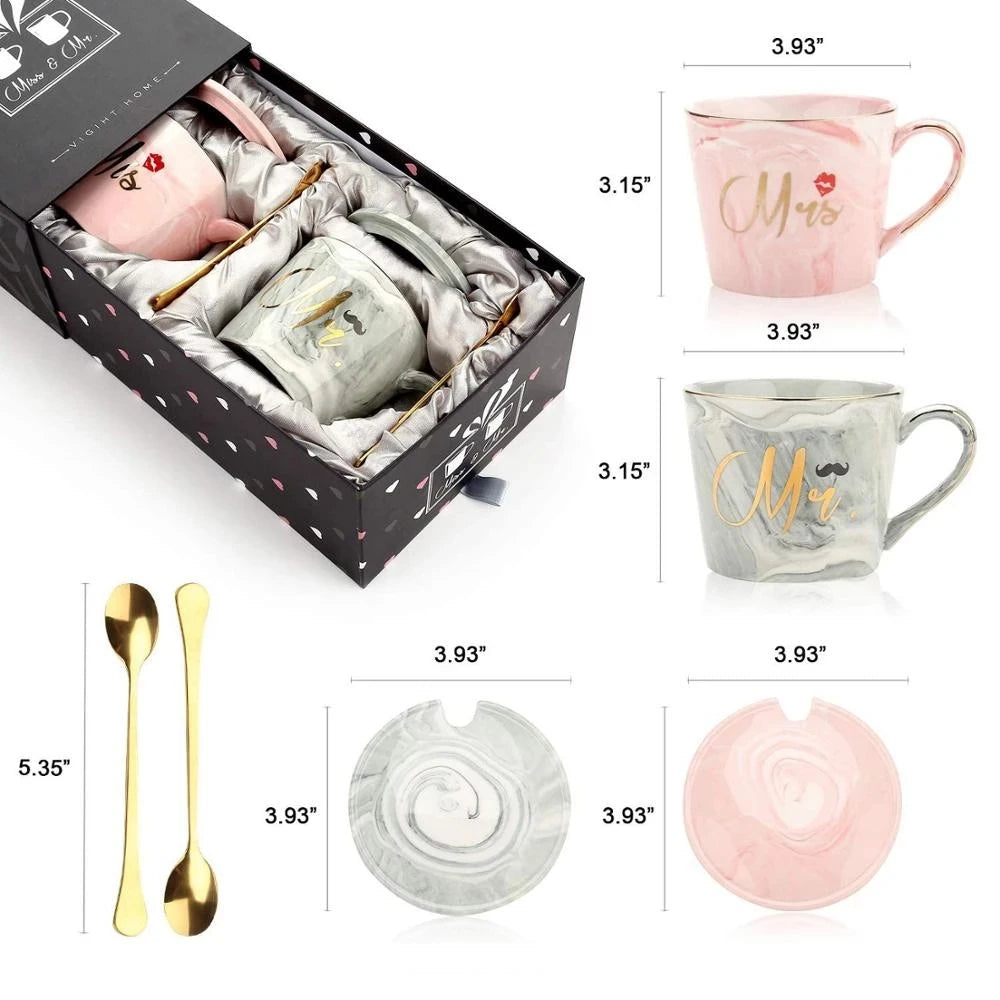 Mr and Mrs Coffee Mugs Creative Couples Black Ceramic Cups Wedding Gifts for Newlyweds Cup Set Perfect Gift-Set for Engagement
