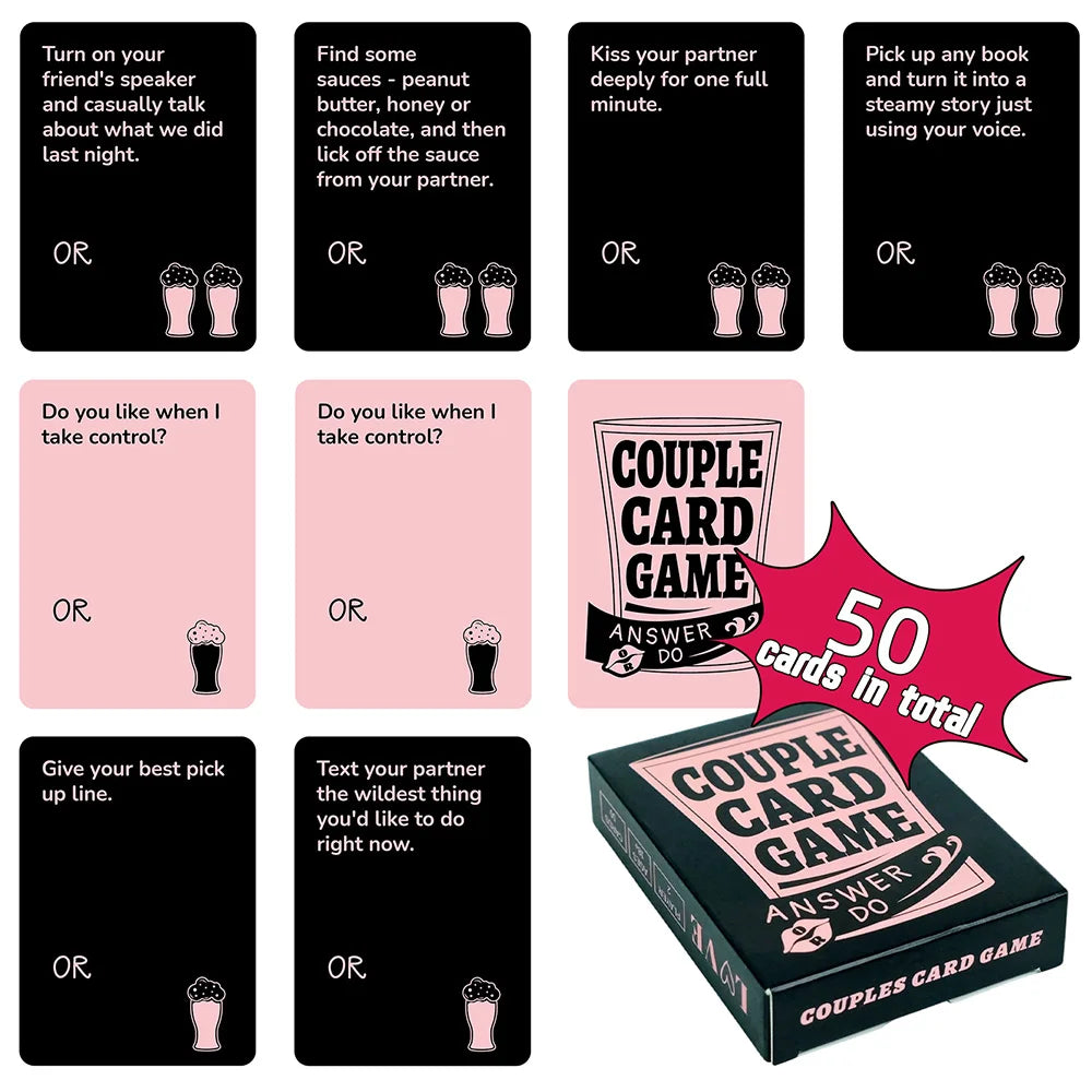 Couple Card Game Romantic Truth or Dare Drinking Game for Adults Date Night Activity Anniversary Valentine Gift 50Pcs