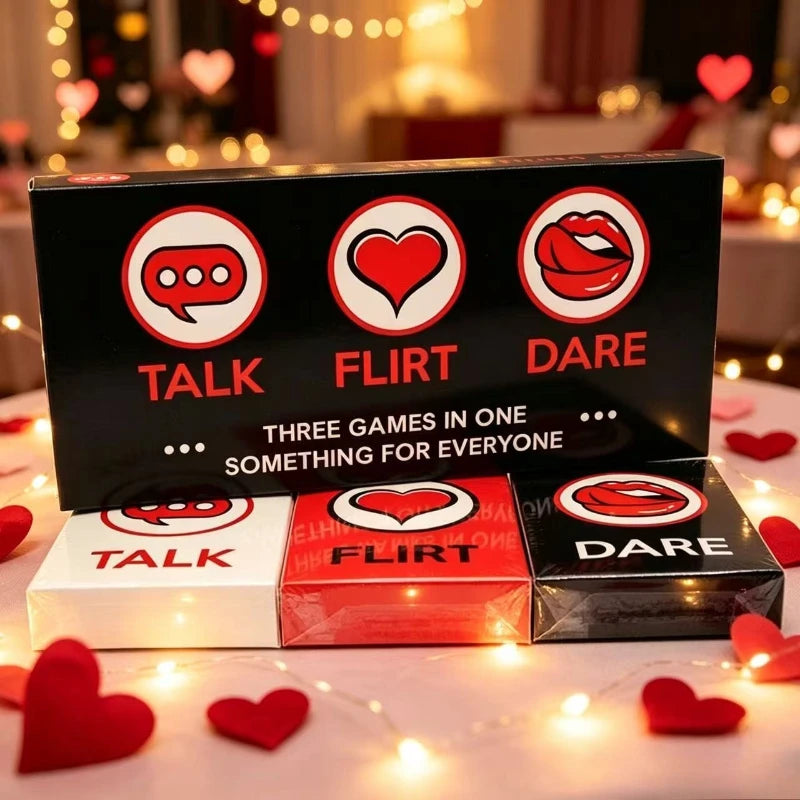 3-in-1 Couples Date Night Card Game – Talk, Flirt & Dare Relationship Building Game | Romantic Conversation Cards for Couples