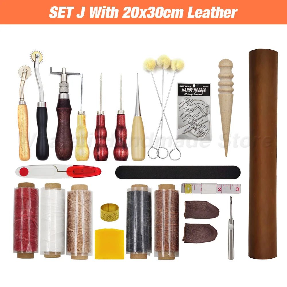 Professional Hand Sewing Leathercraft Tools Kit Saddle Groover Stitching Punch Carving Work Sets Tool For DIY Leather Accessory