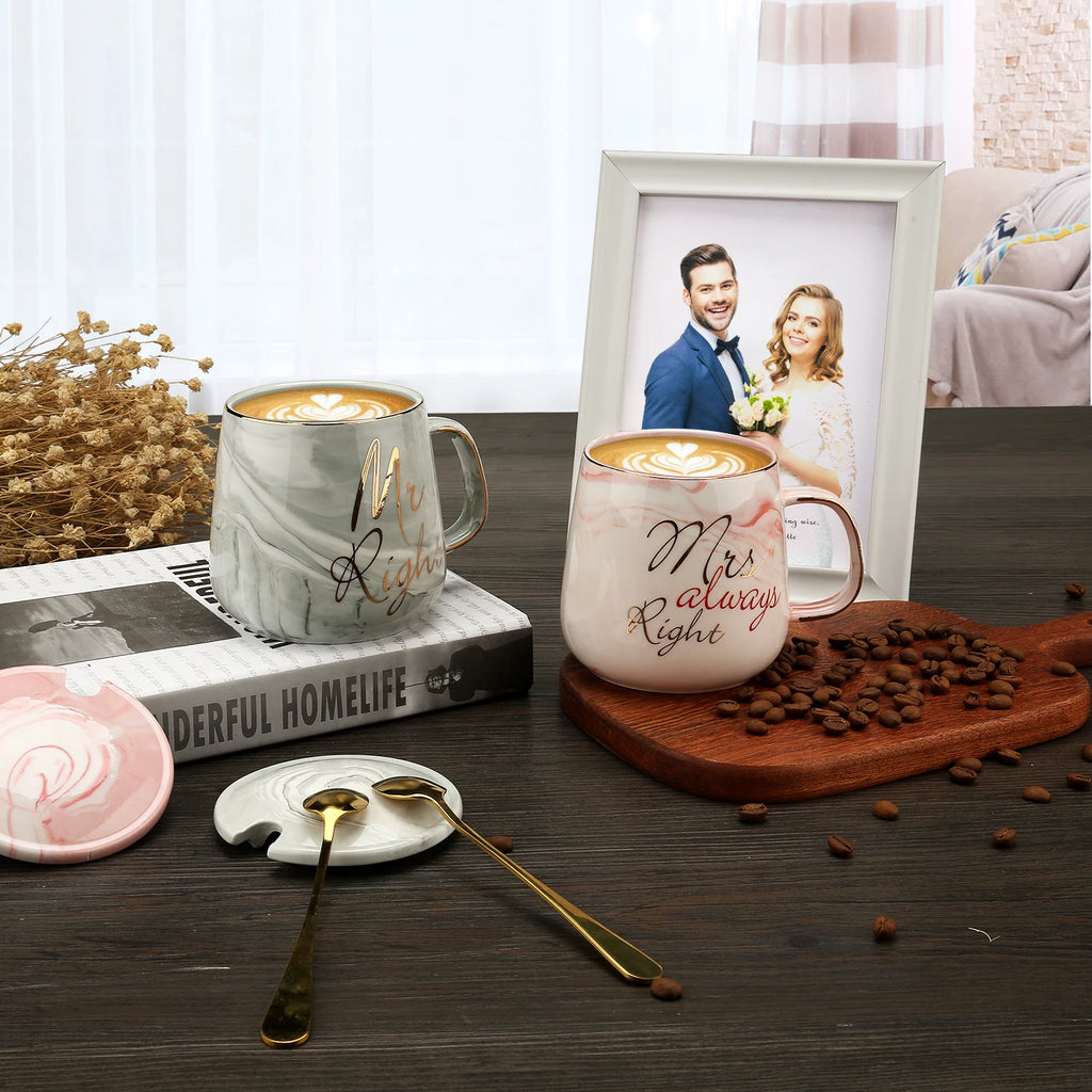Mr and Mrs Coffee Mugs Creative Couples Black Ceramic Cups Wedding Gifts for Newlyweds Cup Set Perfect Gift-Set for Engagement