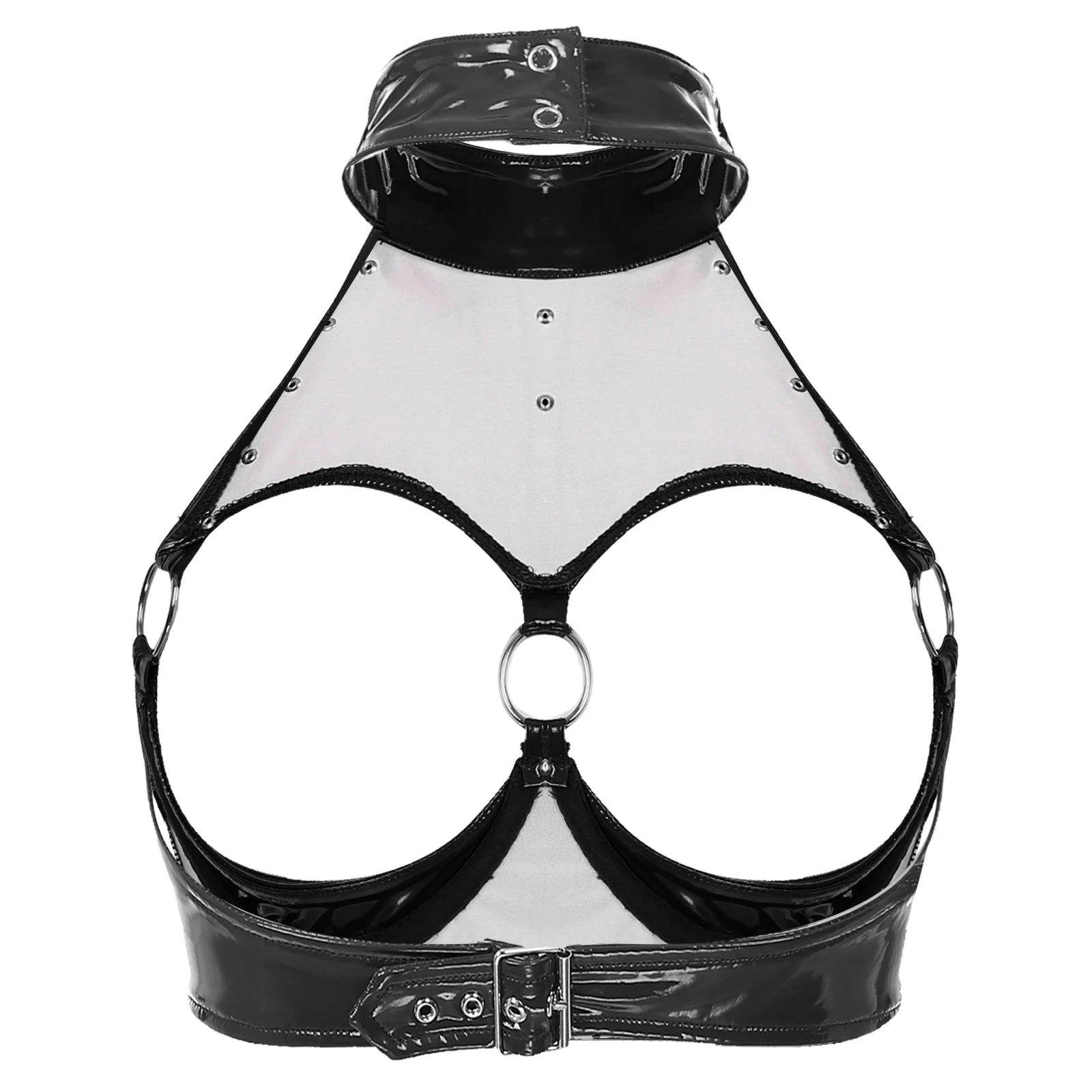 Lingerie Sexy Set Women Wetlook Patent Leather Wire-free Open Cup Sexy Bra with Ruffle Built-in Thongs Garter Belt Mini Skirts
