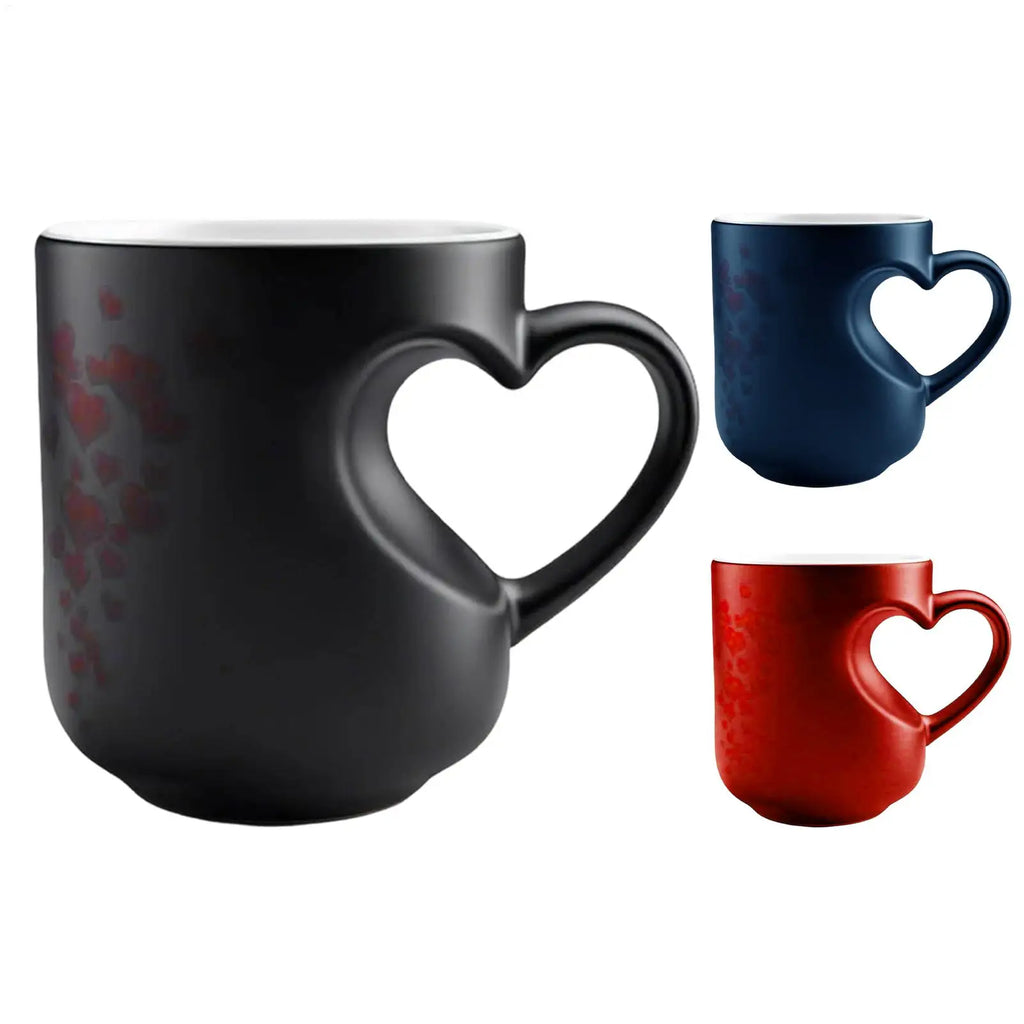 Heat Sensitive Color Changing Heart Handle Mug Strange Rare Mate Couple Valentine Day Wedding Coffee Mug Cup Festival Gifts