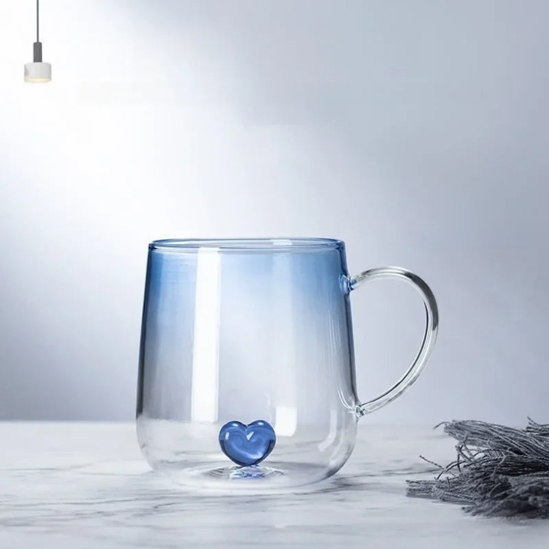 400mL 3D Love Gradient Transparent Glass Coffee Mug Milk Juice Couple Pair Cup Lady Office Afternoon Tea Party Drinkware