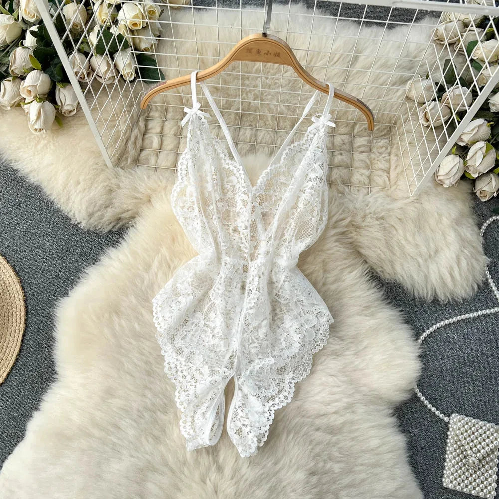 Japan Hotsweet Women's Sleepwear Set Strapless Cut Petal Sleeve Crop Top With Lace Up Pleat Mini Skirt Sexy Erotic Lingerie Set